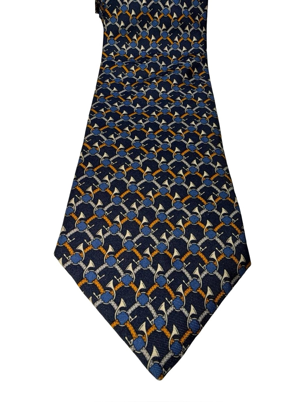 Brooks Brothers Navy Geometric Tie with Blue and Gold Accents